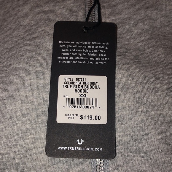 NWT True Religion HEATHER GREY BUDDHA ZIP HOODIE W/BACK CAMO PRINT LOGO - Picture 13 of 13